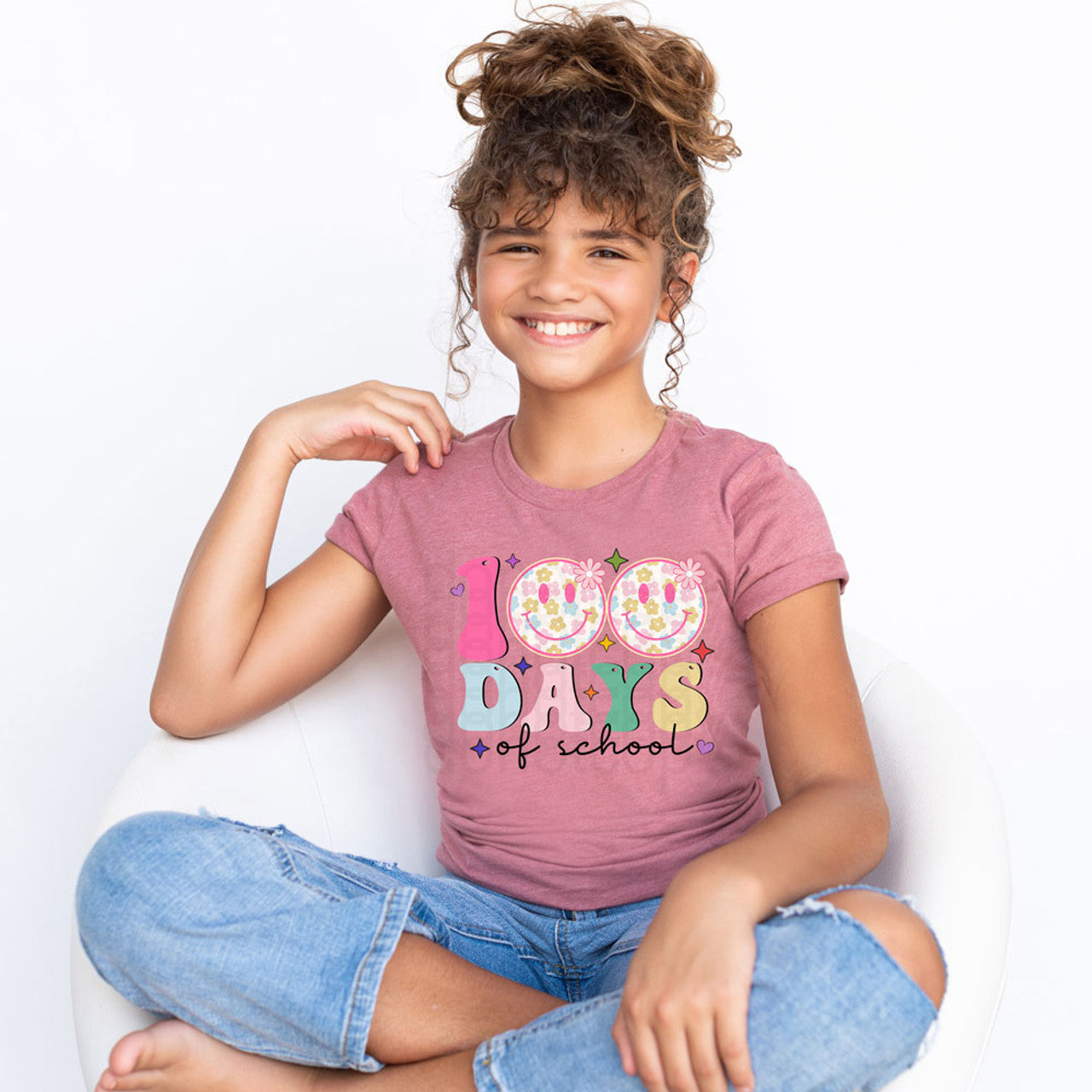 100 Day Smiley Flower Power T-Shirt - Youth