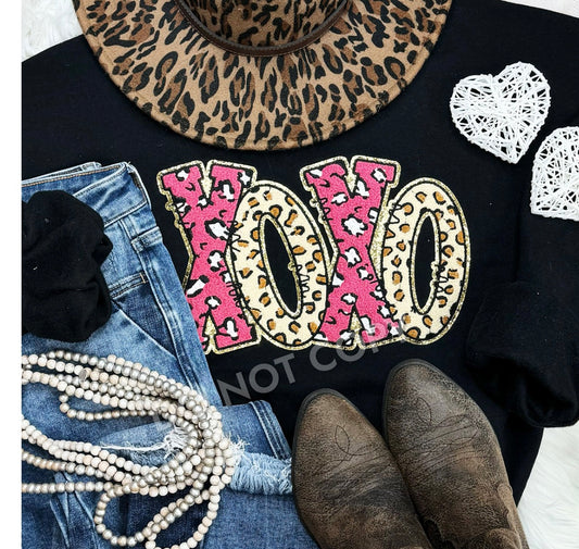 XOXO Leopard Print Chenille Valentines Sweatshirt