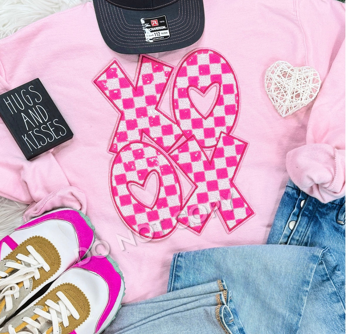 XOXO Sequin Pink Checkered Valentine Shirt