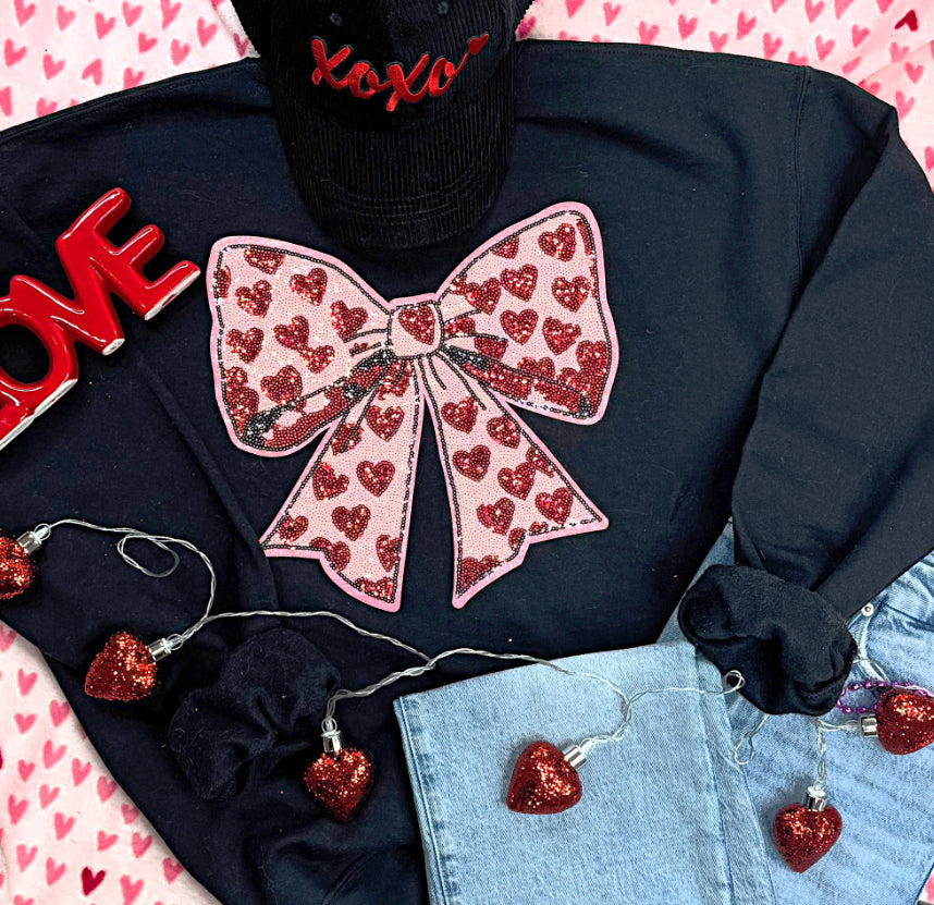 Light Pink Sequin Bow with Red Hearts Shirt