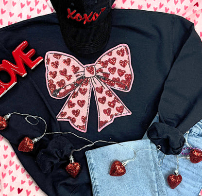 Light Pink Sequin Bow with Red Hearts Shirt