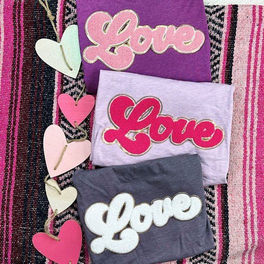 Love Chenille Patch Valentines T-Shirt