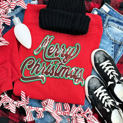 Sequin Merry Christmas Patch Sweatshirt