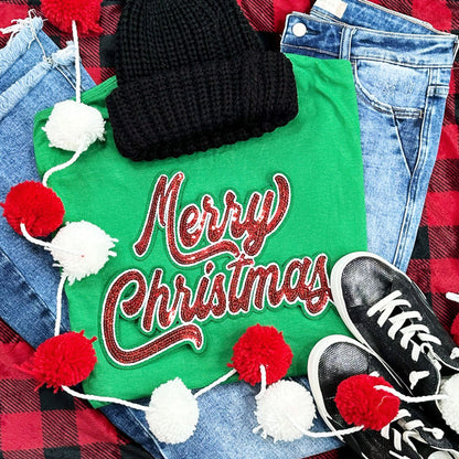 Sequin Merry Christmas Patch Sweatshirt