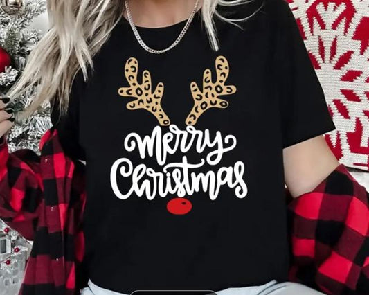 Cheetah Antler Merry Christmas Tshirt