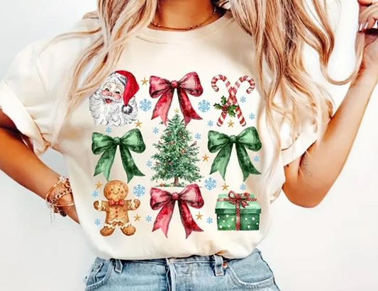 Coquette Christmas Bow and Santa Tshirt